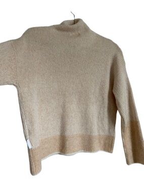 Calvin Klein Two-Tone Cream & Tan Ribbed Turtleneck Sweater